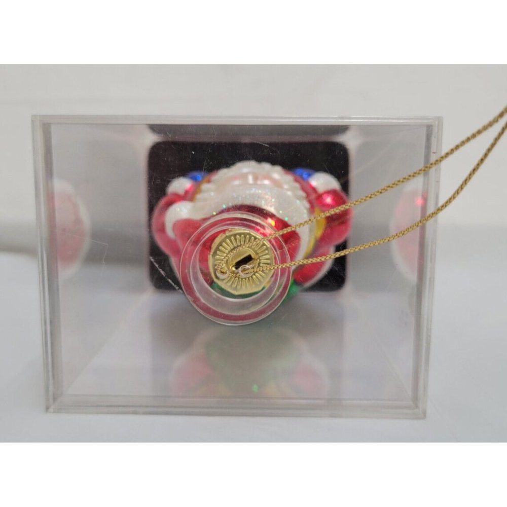 Vintage Glittery SANTA CLAUS Glass Christmas Ornament 4" in Acrylic Case - Picture 9 of 10